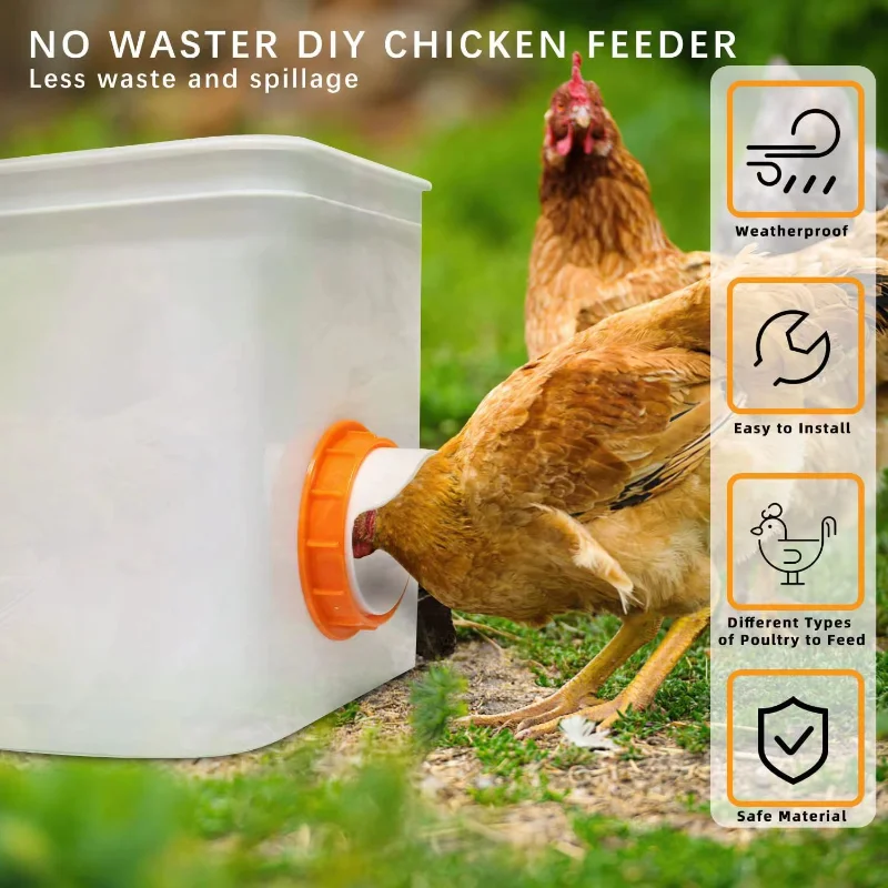 

DIY Chicken Feeder No Waste Automatic Poultry Feeder Stopper Hole Saw Weatherproof Reusable Gravity for Bucket Barrel Bin Trough