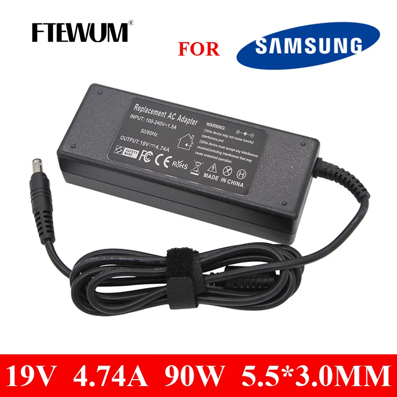 

Laptop Charger 19V 4.74A 90W 5.5*3.0mm AC Power Adapter For Samsung R65 R520 R528 R428 R410 G15 GT6000 UltraR60+ R540 M30 P10