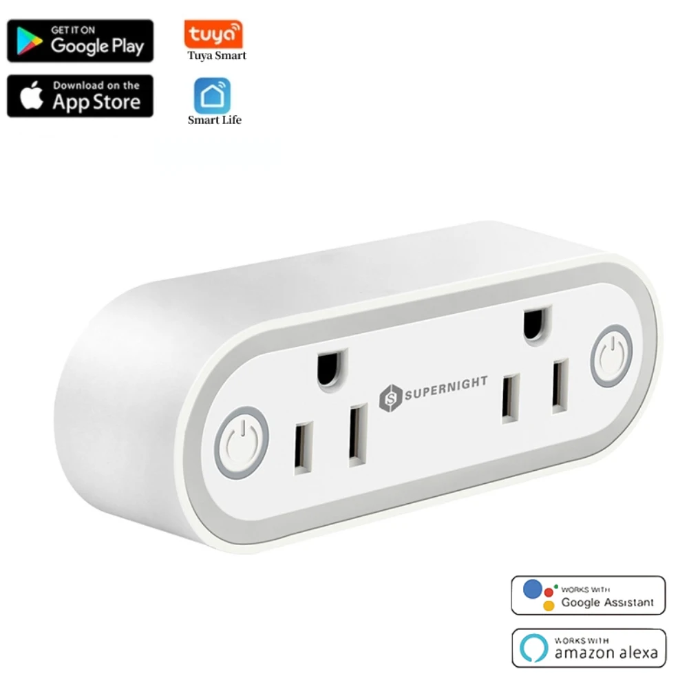 

WiFi Smart Plug 16A Double Outlet Tuya Smart Life APP Socket With Sensor Night Light Voice Control With Alexa Google Assistant