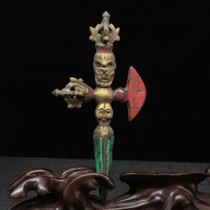 

Old Tibet Brass Inlaid Turquoise Handmade Exquisite Devil Uniform Pestle