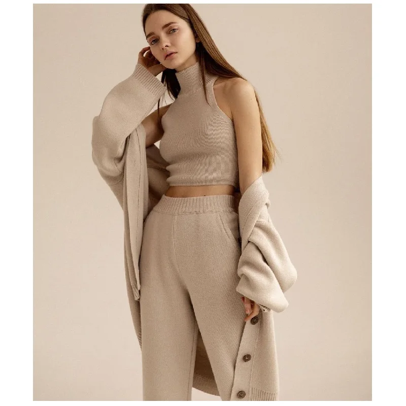 

Autumn And Winter Knitted Three-Piece Cardigan Korean Sweater Set 2021 New Fashion Jacket
