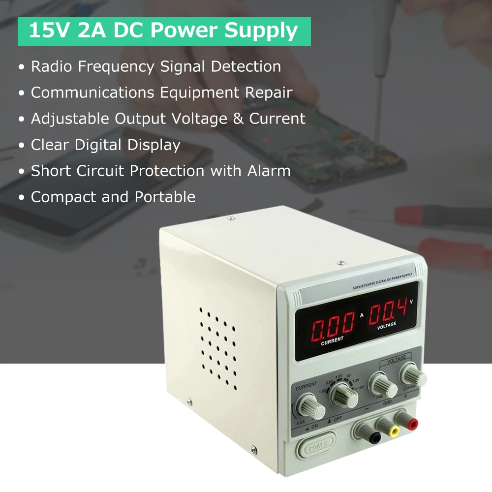 

15V 2A Bench DC Power Supply Variable Digital Display Adjustable Switching Regulated Power Supply for Mobile Phone Laptop