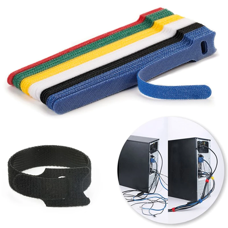 

30pcs Detachable Cable Ties Color Reusable Nylon Ties T-Type Cable Organizer Data Cable Self-adhesive Cable Management Tape