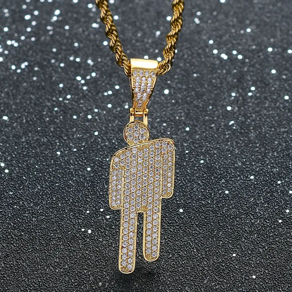 

Blohsh necklace for women men rhinestone stick-figure of human abstract necklace for fans gift hip-hop jewelry