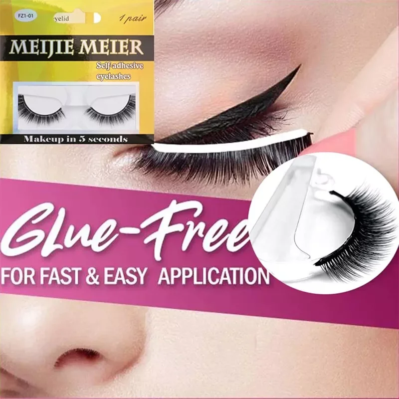 

1Pair Self-adhesive Glue Free Faux Mink Eyelashes No Residue On The Skin 3D False Eyelashes Reusable Natural Long Eyelash Makeup