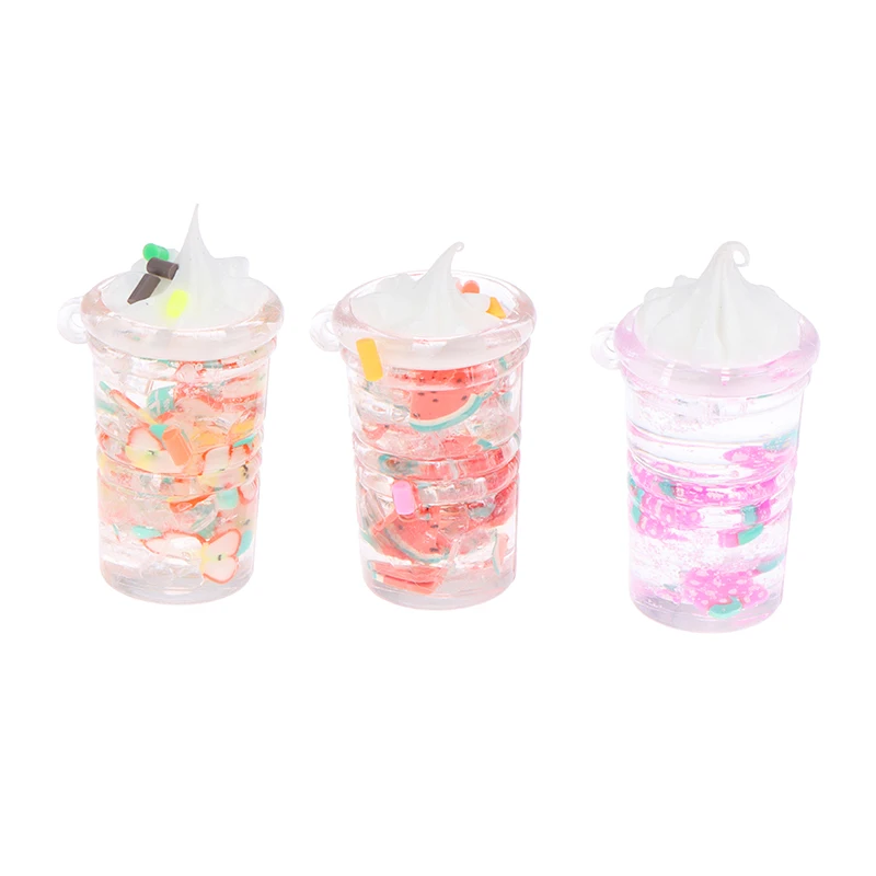 

2Pcs/set 1:12 Dollhouse Miniature Ice Cream Milk Tea Cup Fruit Cup Drink Bottle Modle Toys Pretend Food Doll House Accessories