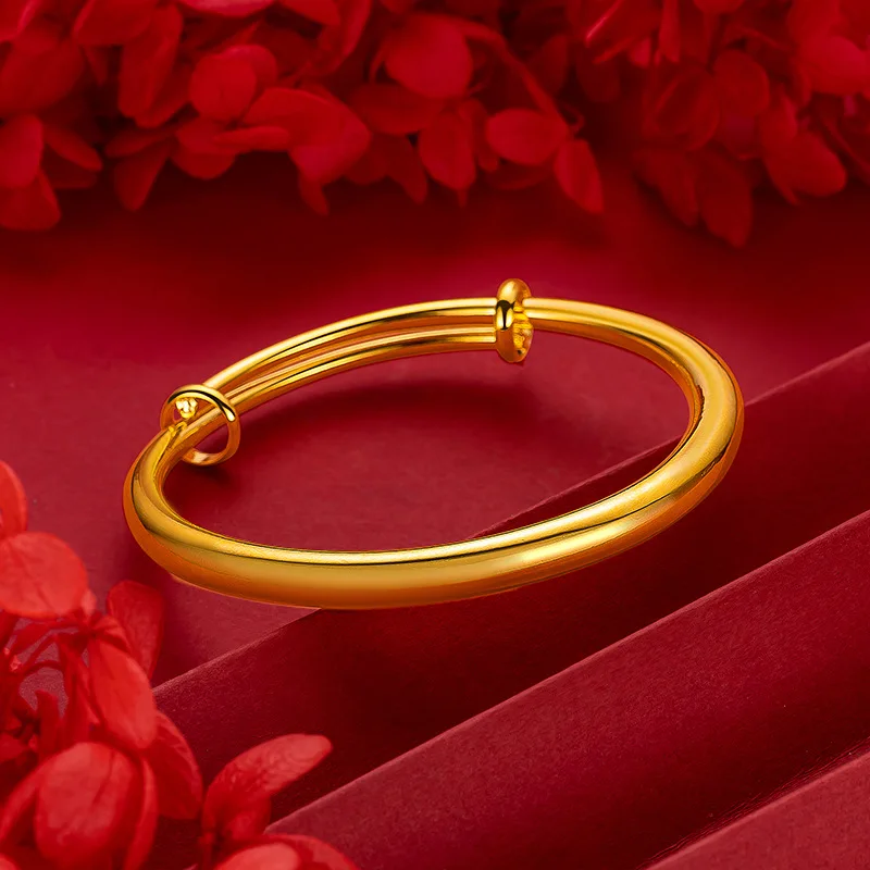 Женский браслет из настоящего золота 9999 24 карата однотонный гладкий с круглым