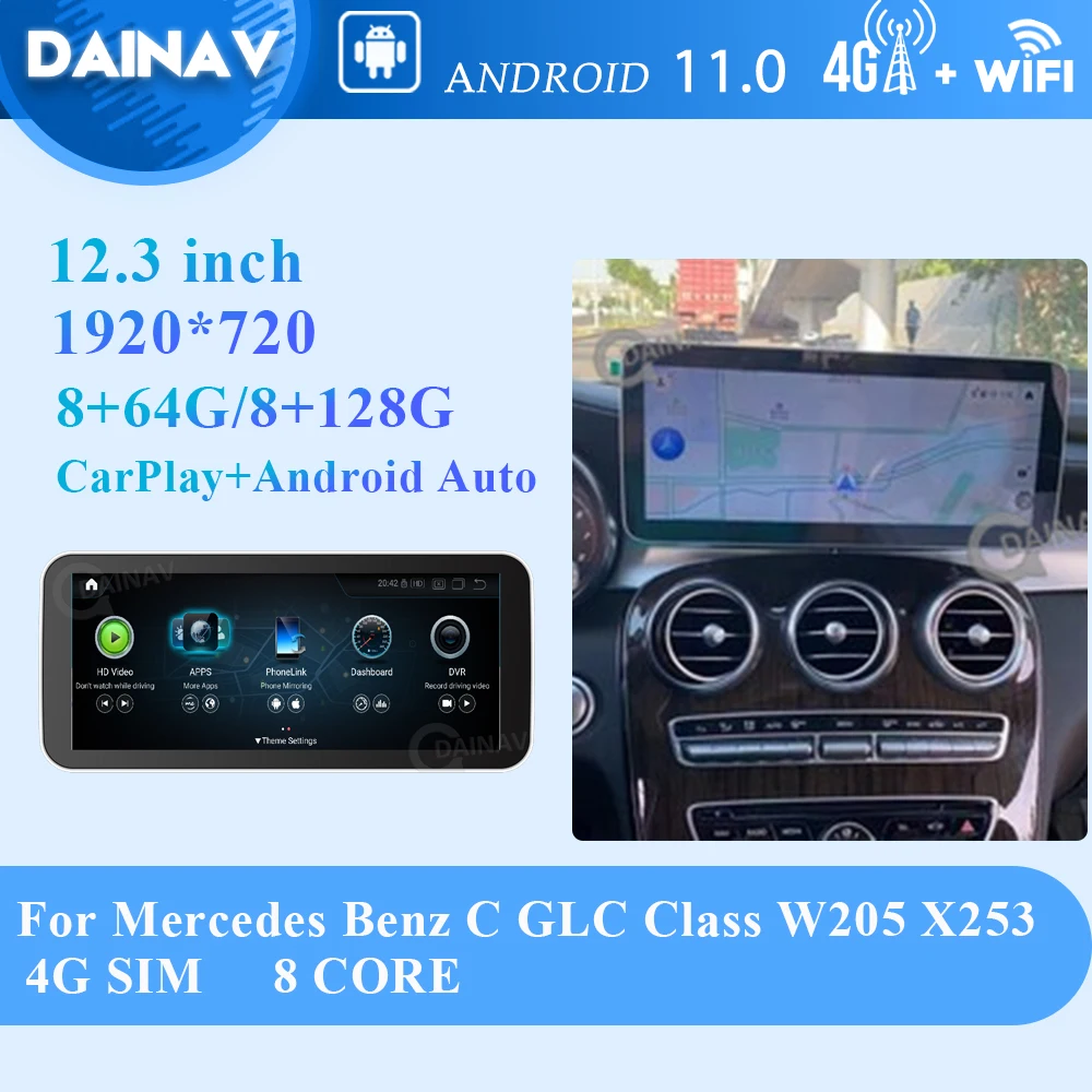 

Android 11 8Core Car Radio Multimedia player For Mercedes Benz GLC X253 C200 W205 2014-2018 2 din Car Stereo Receiver GPS