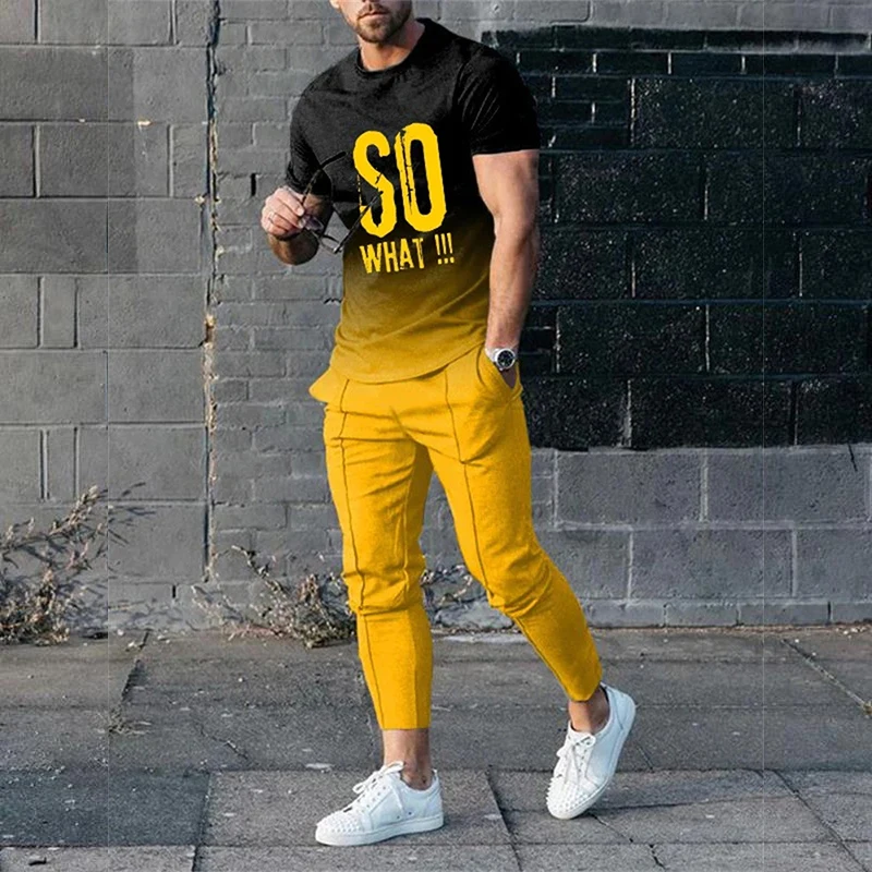 2 Piece Outfits of Sportswear Short Sleeve Streetwear Fashion T-shirt Long Pants Set 2023 Men Tshirt Sets Tracksuit 3D Printed