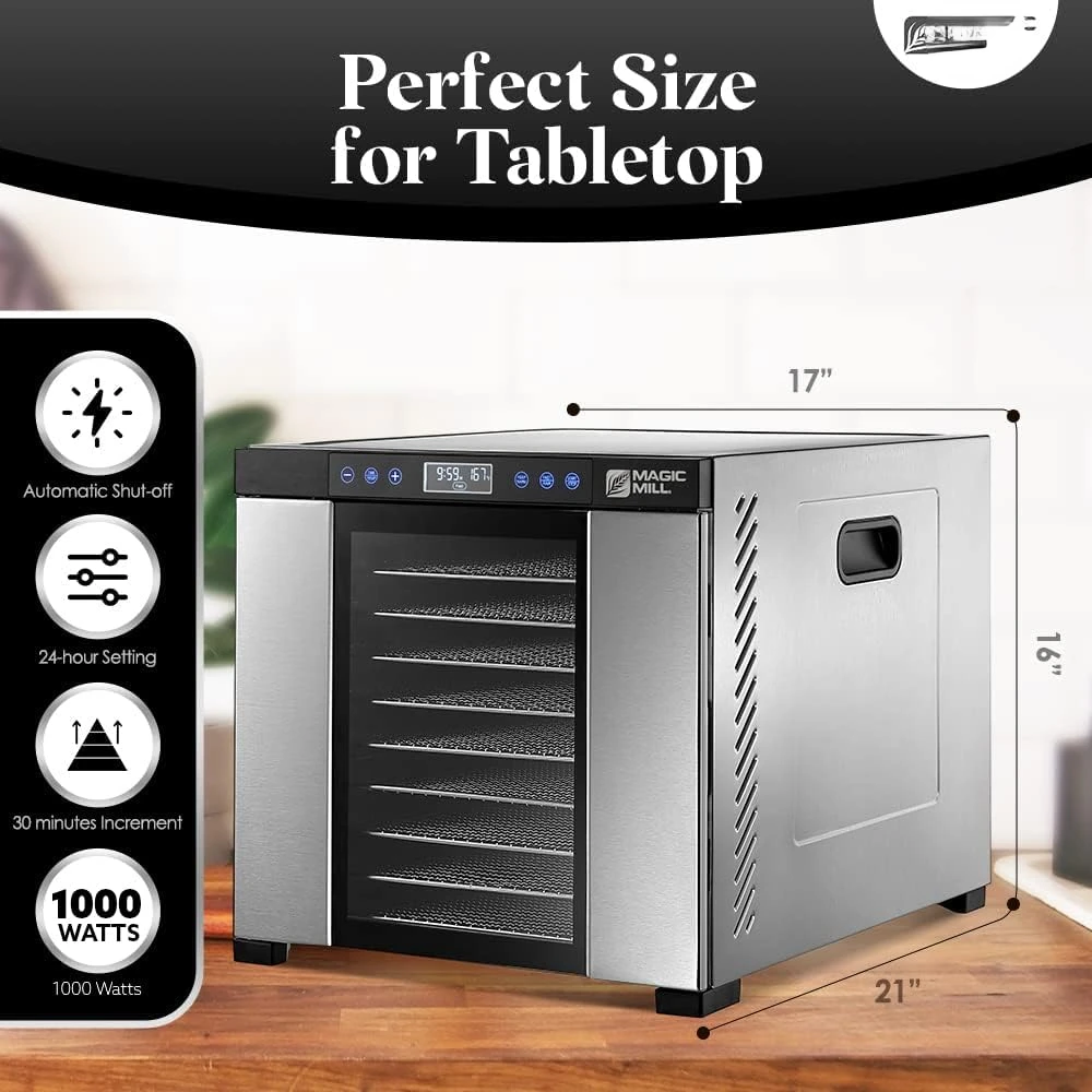 

Free shipping Mill Food Dehydrator Machine | 11 Stainless Steel Trays | Adjustable Timer and Temperature Control | Jerky, Herb,