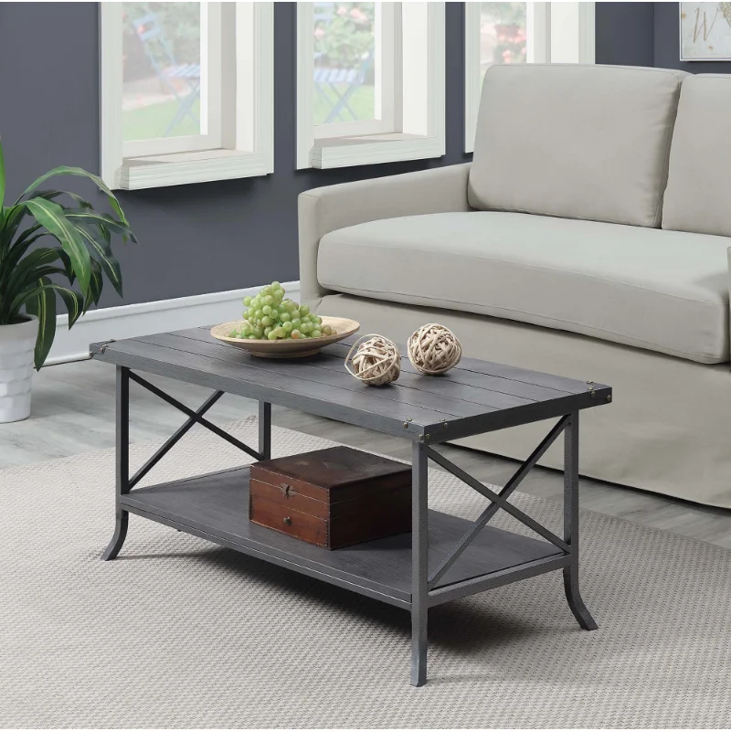 

Convenience Concepts Brookline Coffee Table with Shelf, Charcoal Gray/Slate Gray living room furniture