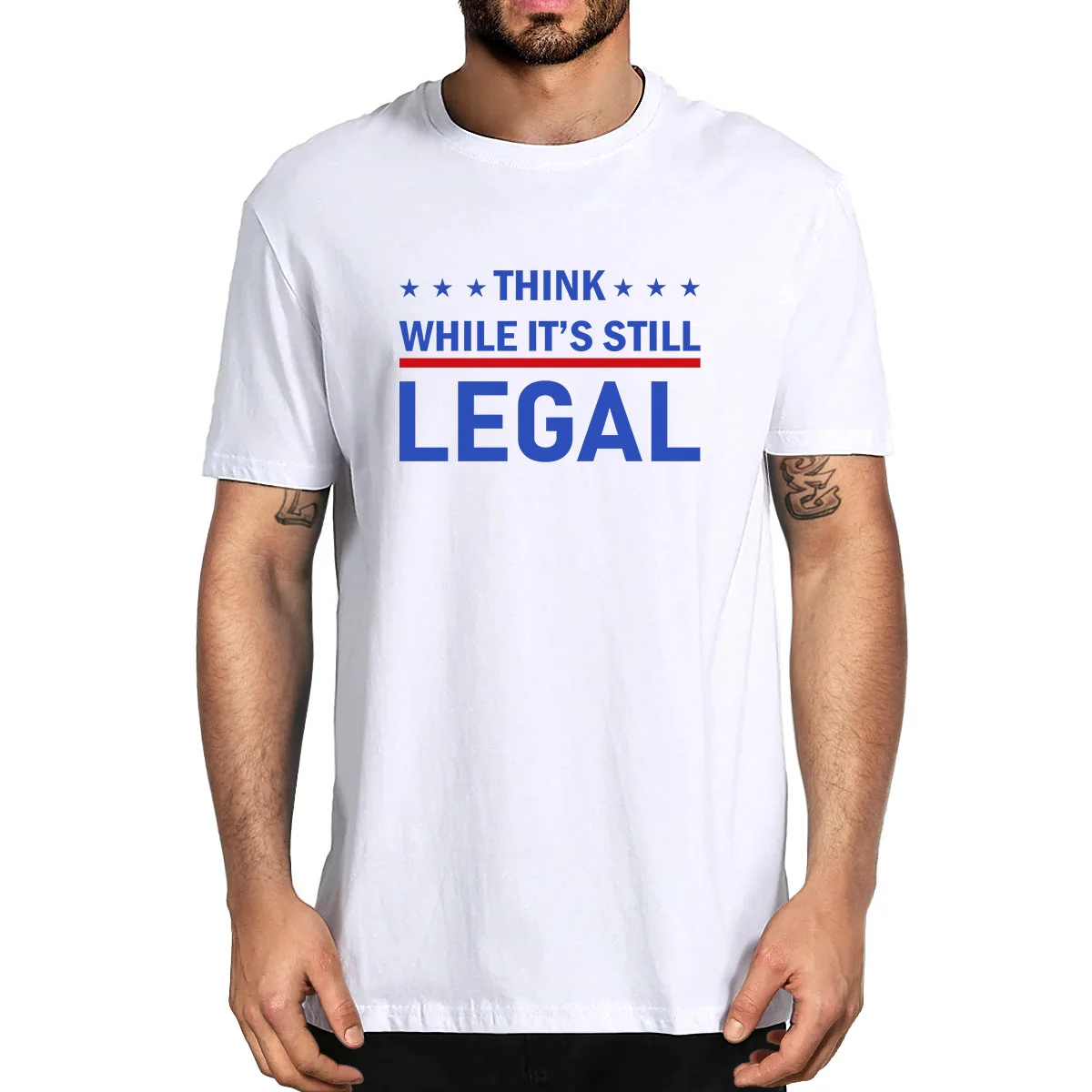 

Think While It's Still Legal Political 100% Cotton Summer Men's Novelty Oversized T-Shirt Women Casual Streetwear Loose Tee Gift