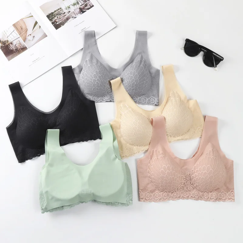 

Black Comfortable Bra 3pcs Plus Size Latex Bra Seamless Bras For Women Underwear BH Push Up Bralette With Pad Vest Top Bra