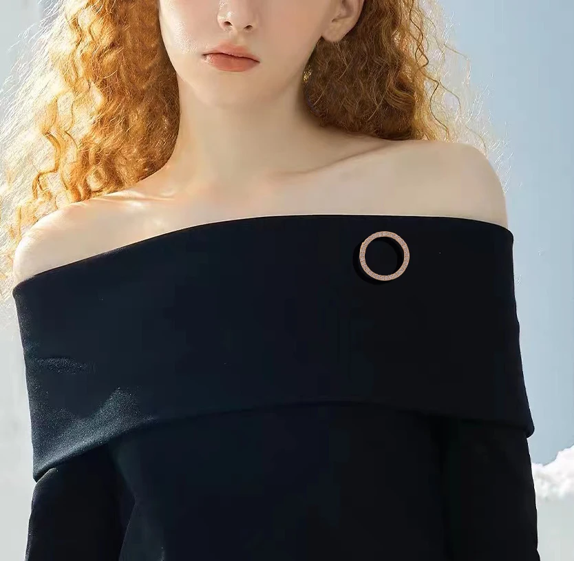 Shining Round Brooch Women's Korean-Style Simple All-Match Luxury Accessories Cardigan Neckline Anti-Exposure Fixed Clothes Pins