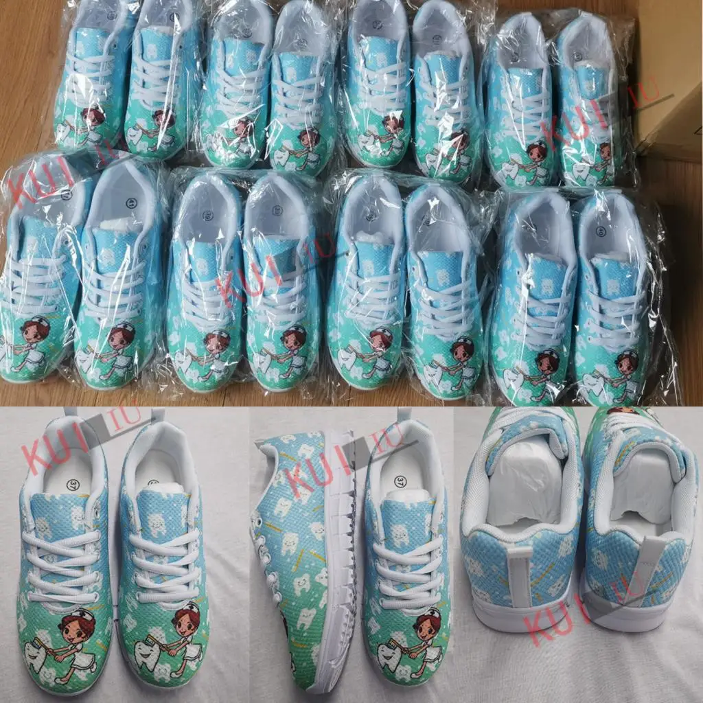KUILIU Flats Autumn Women Shoes Hawaiian Hibiscus Plumeria Print Ladies Lace-up Mesh Light Breathable Harajuku Shoe for Female