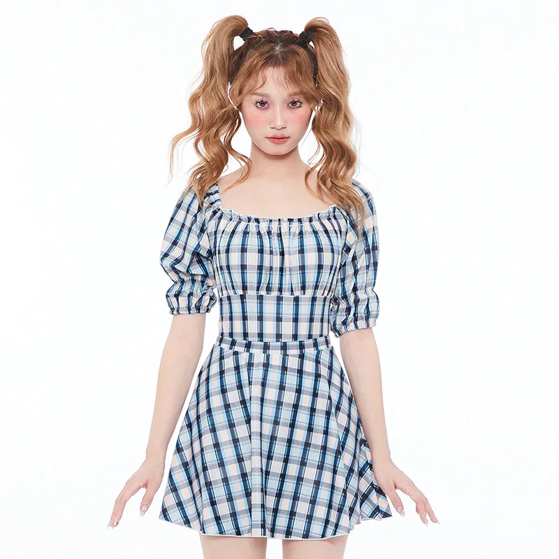 

Summer Clothes Bikini Set High Waist 2023 Bathing Suit Sexy Korean Swim Wear Women Swimsuit One Piece Beach Grid Print Lattice
