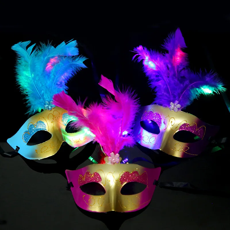 

Женская маска с перьями, Мерцающая Трехмерная маска с разноцветными перьями, маска для бара, выпускного вечера, реквизит для Хэллоуина