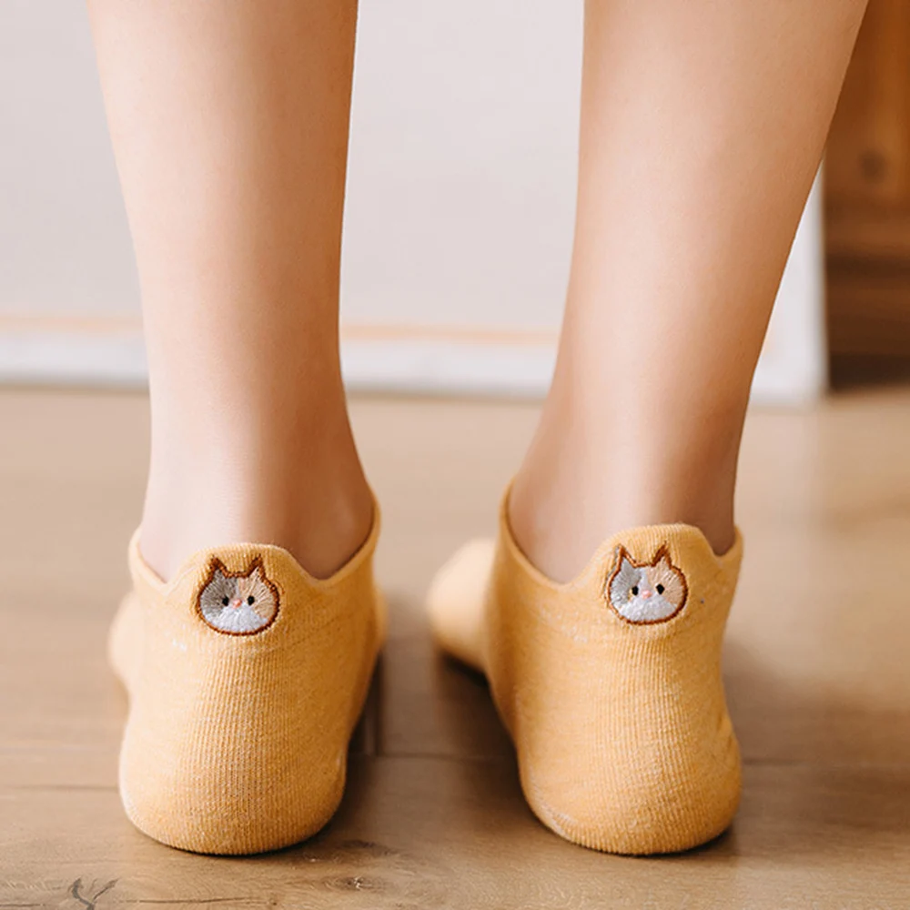 10 Pair Cartoon Embroidery Short Socks Women Cute Shallow Mouth Spring  Summer Cotton Socks Fashion College Style Student Sokken