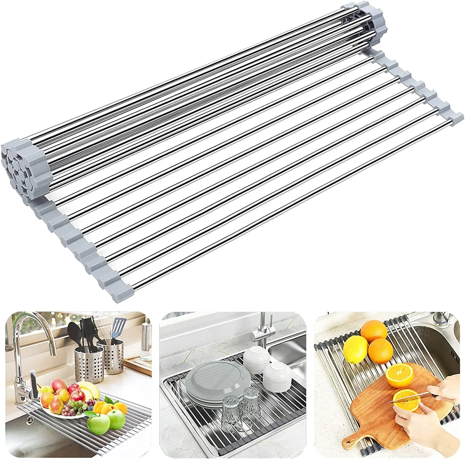 

Roll Dish Steel Tableware Holder Foldable Drainer Rack Sink Dish Drying Storage The Shelf Kitchen Bowl Up Over Plate Stainless