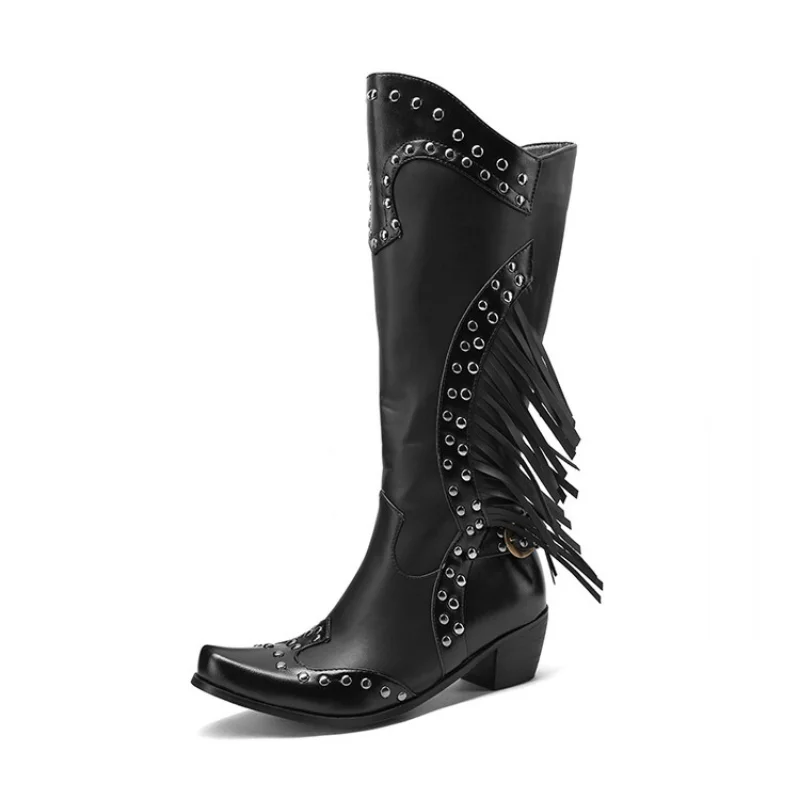 2023 Western Cowboy Boots with Square Heels and Large Size Pointed Head 01687