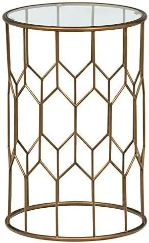 

\u2013 Geometric Modern Glass and Metal Side End Table Stand, 15.6" W, Gold Finish Mesas Small end table End table for bedroom