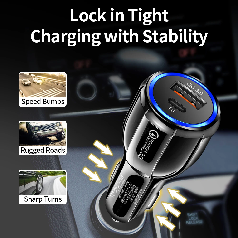 Автомобильное зарядное устройство USB Type C PD QC3.0 адаптер для быстрой зарядки