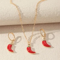 cute enamel small red chilli pepper necklace choker chain statement necklace set for women simple red chilli earrings jewelry