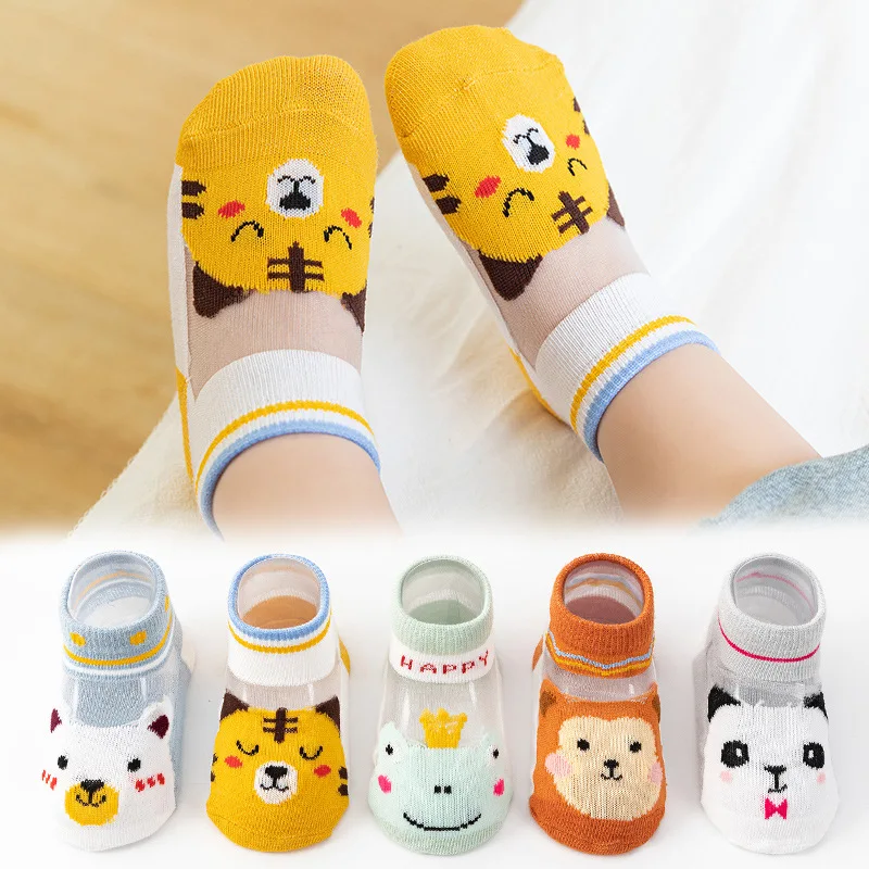 5pairs Summer Spring Teenage Girls Cute Cartoons Transparent Thin Cotton Kids Socks Breathable Animals Knitting Anklets