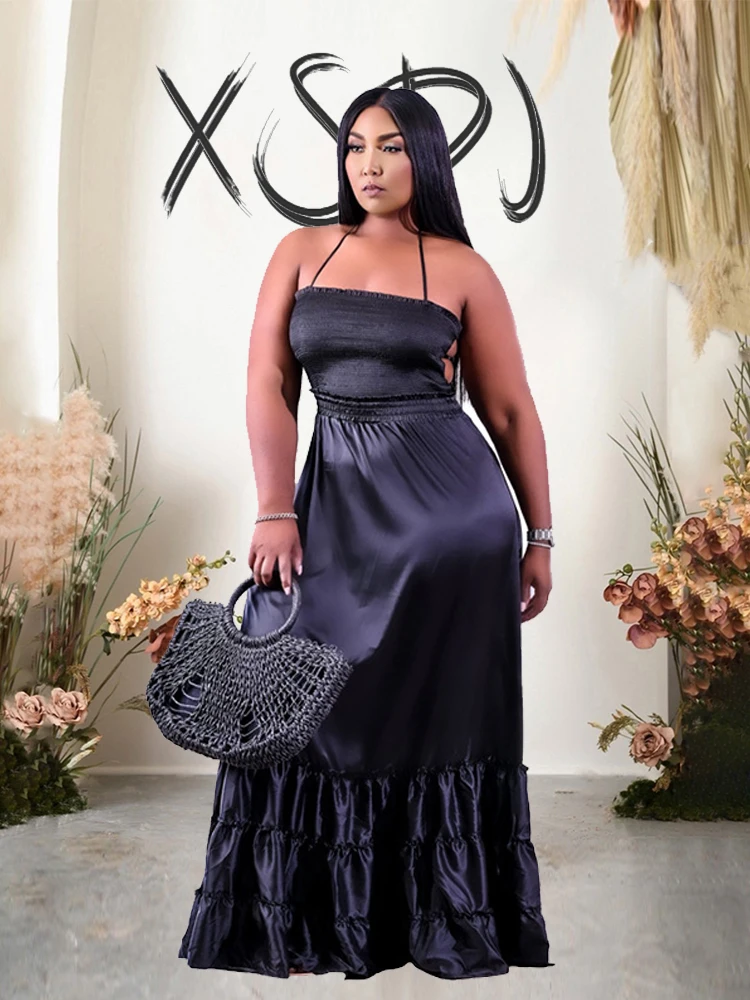 

Длинное летнее платье для женщин, сексуальное атласное облегающее платье на бретелях, черное платье с лямкой на шее и открытой спиной, оптовая продажа, Прямая поставка