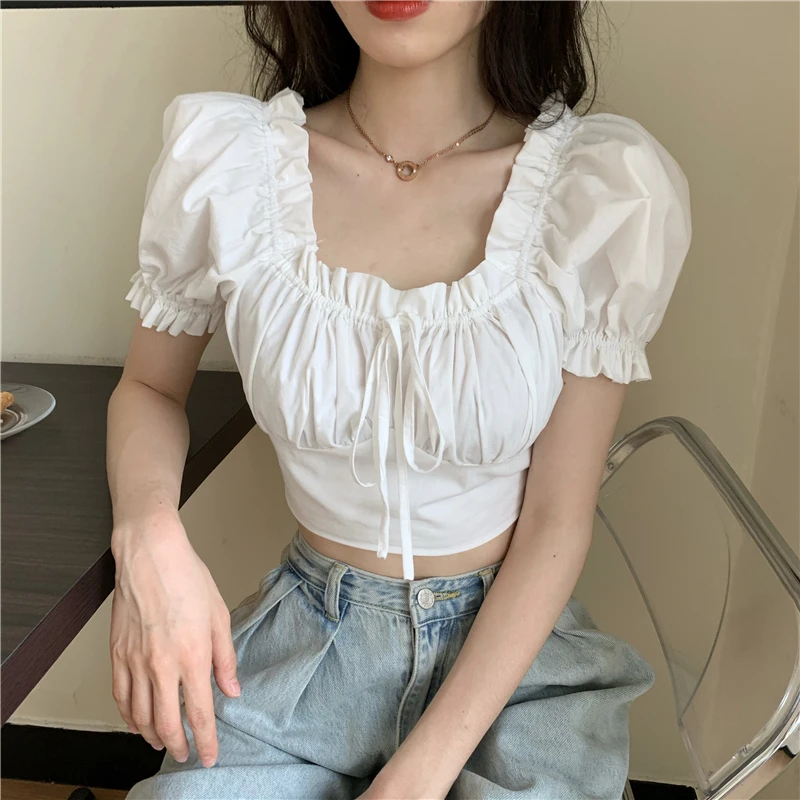 

GGRIGHT Puff Sleeve Women Shirts Summer Ladies Tops 2022 Chemisier Femme Fashion Clothes Blusas Vintage Blouse Camisas Mujer