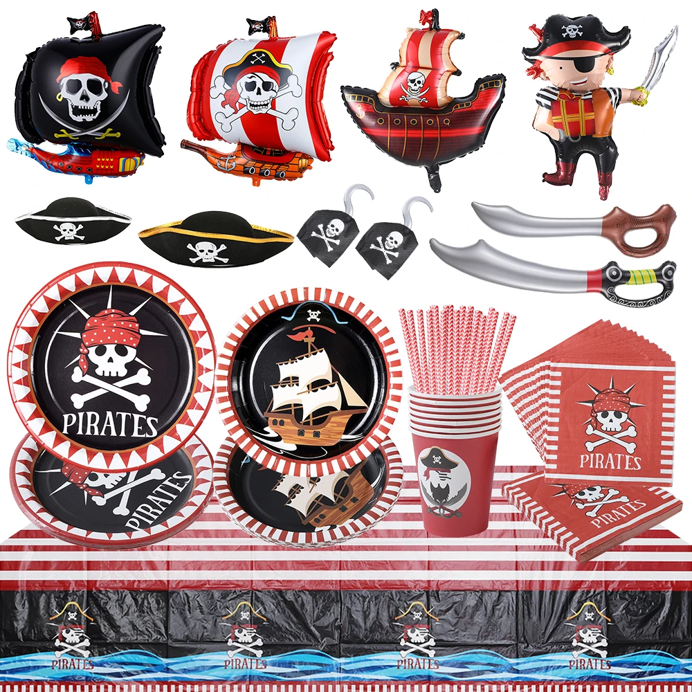 

Pirate Theme Disposable Tableware Happy 1st Birthday Party Decorations Paper Plates Napkins Cups Pirate Birthday Party Supplies