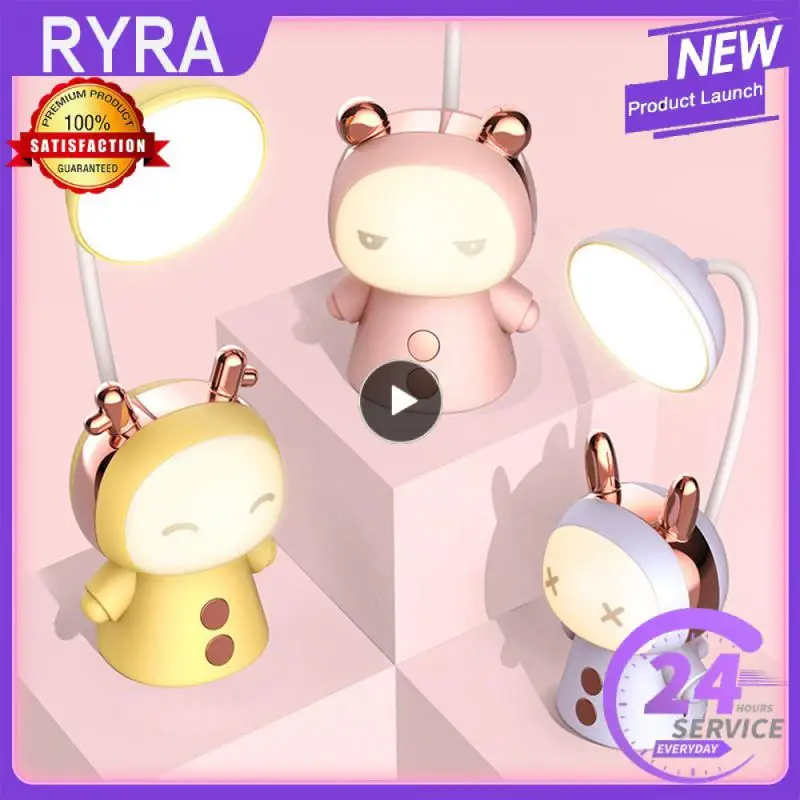 

Auspicious Doll Night Light Led Desk Lamp Kids Sleeping Learning Reading Three-speed Dimming Double Lamp Doll Table Lamp