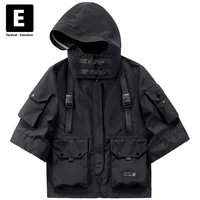 tactics techwear mens cargo jacket black jacket coat streetwear autumn function hooded jackets male three quarter sleeves
