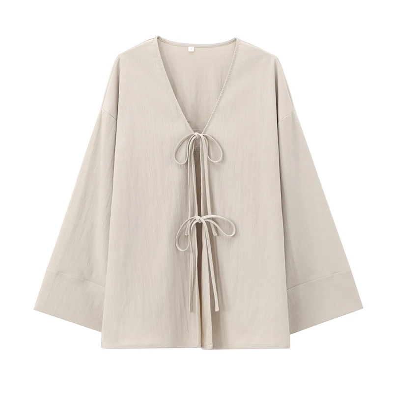 Элегантное пальто с v-образным вырезом и длинными рукавами свободная верхняя
