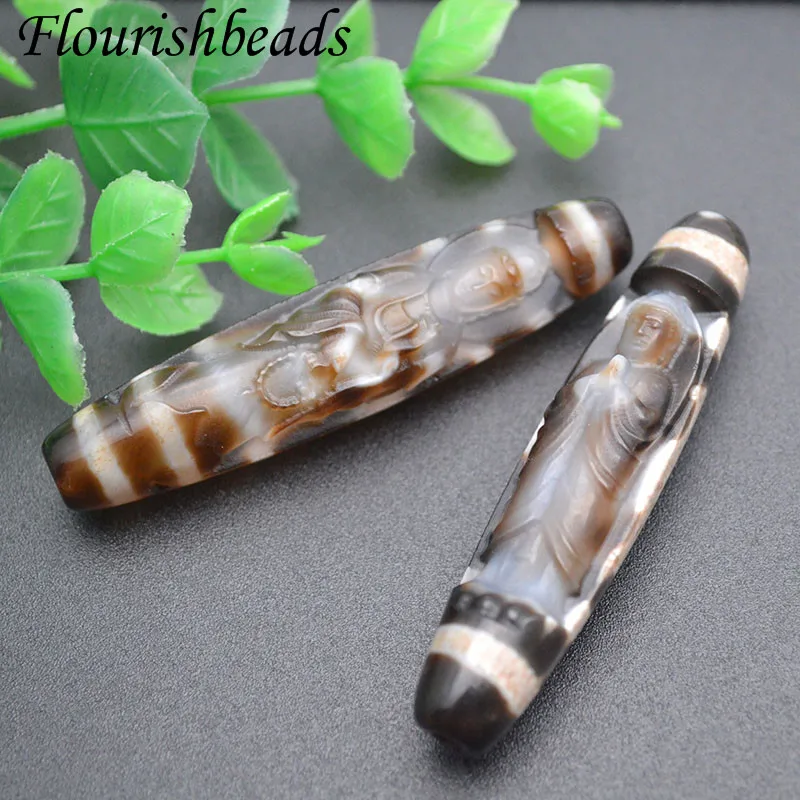 

2pcs Vintage Style Tibetan Dzi Beads Carving Guanyin Buddha Statue Amulet Pendant DIY Necklace Accessories 60mm