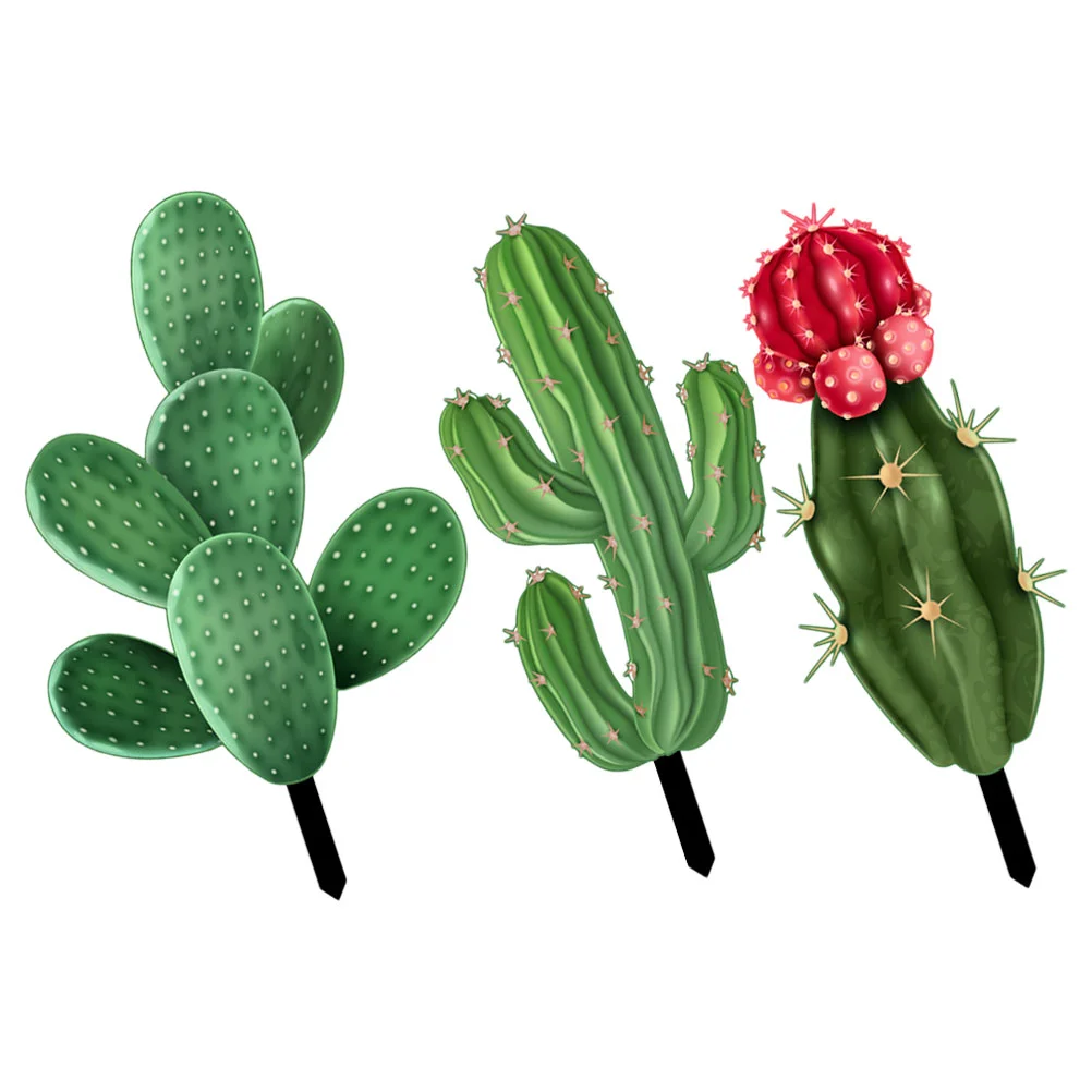 

3 Pcs Decorative Garden Inserts Outdoor Spring Cactus Shape Stake Inserted Acrylic Landscaping Decoration Lawn Ornament Ground