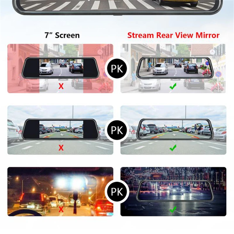 2022 10-дюймовый 1296P видеорегистратор с двумя объективами переднее и зеркало