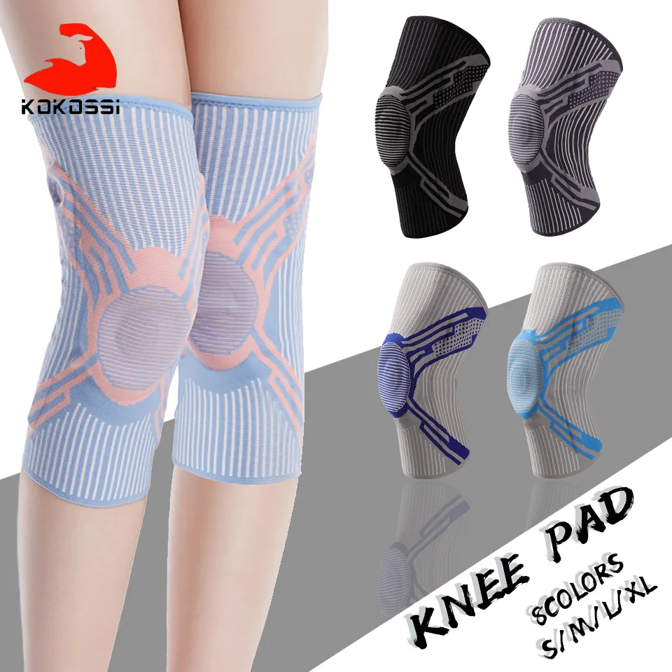 

KoKossi 1Pcs Knitted Knee Pad Silicone Non-Slip Kneepads Basketball Fitness Meniscus Protection Elastic Spring Knee Support
