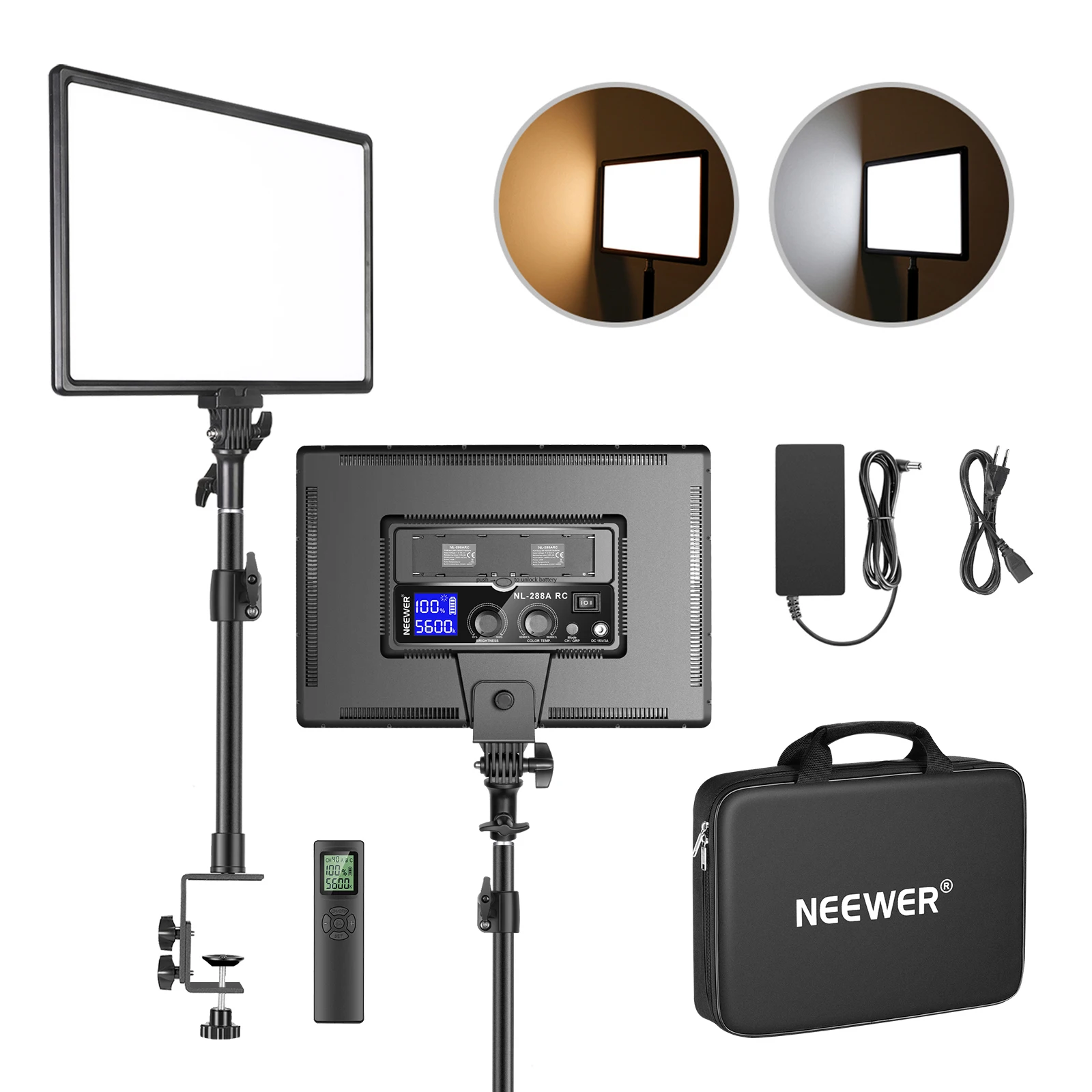 

Neewer NL-288ARC Desk Mount LED Video Light with Remote LED Panel 4800Lux CRI 97+ Light for Photography YouTube Video Shooting