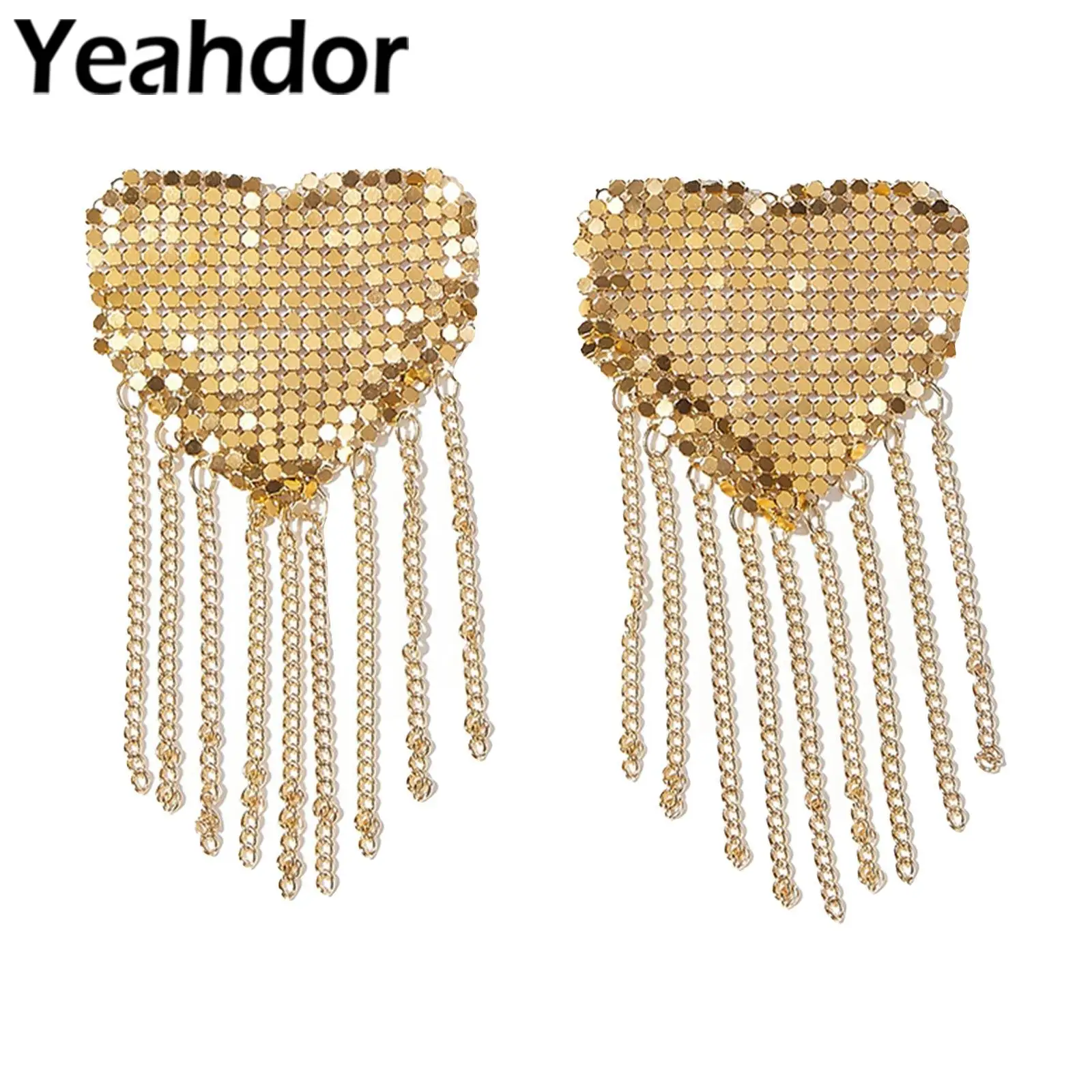 

1 Pair Women Nipple Covers Shiny Metal Love Shape Nipple Cover Chain Tassel Style Self-adhesive Intimates Accessories for women