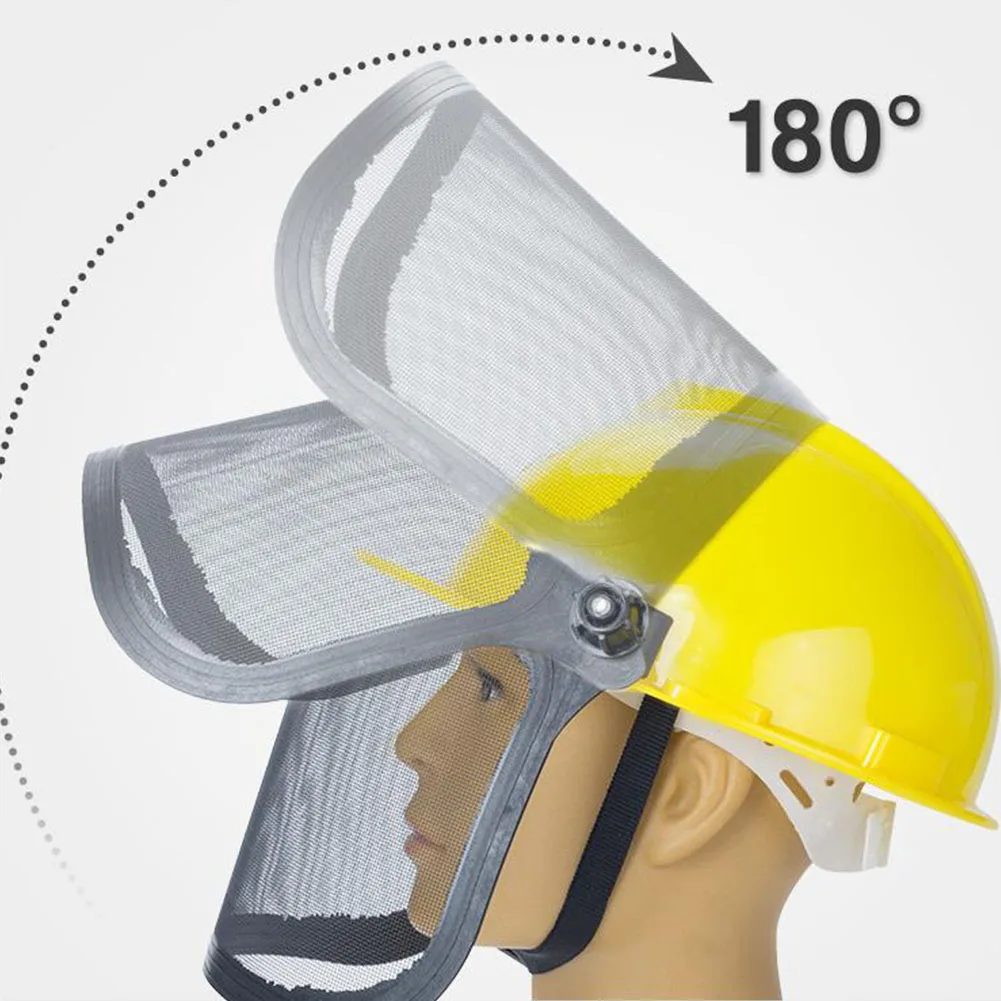 

Garden 180 Degrees Adjustable Helmet Workplace Outdoor Grass Trimmer Hat Splash Proof Metal Visor Forestry Full Face Mesh Safety
