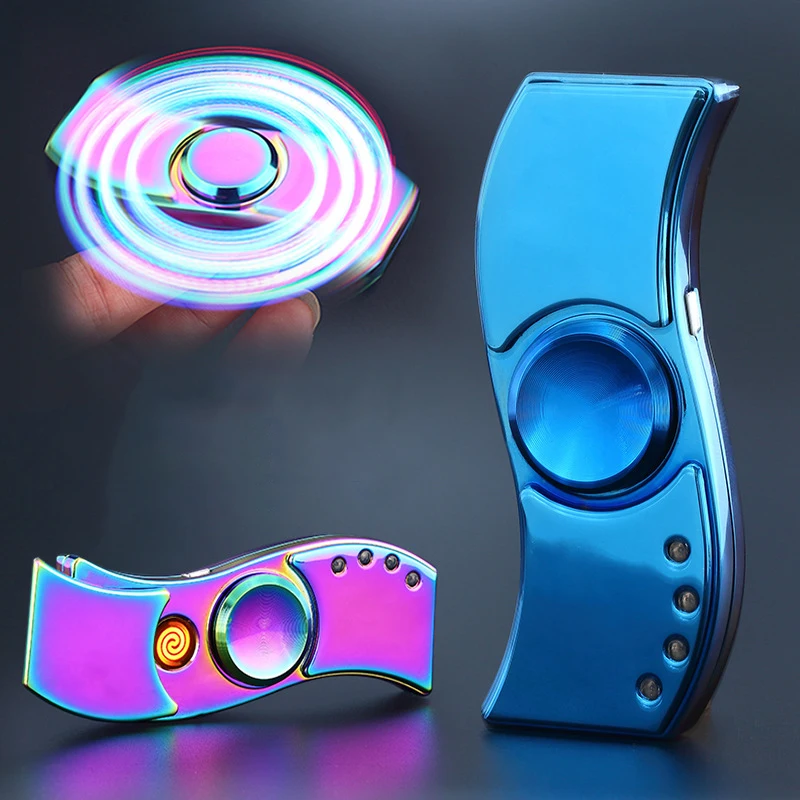 

New Fingertip Gyro USB Charged Lighter Personalized Creative Pattern Multiple Color Selection Portable Belt Decompression Toy