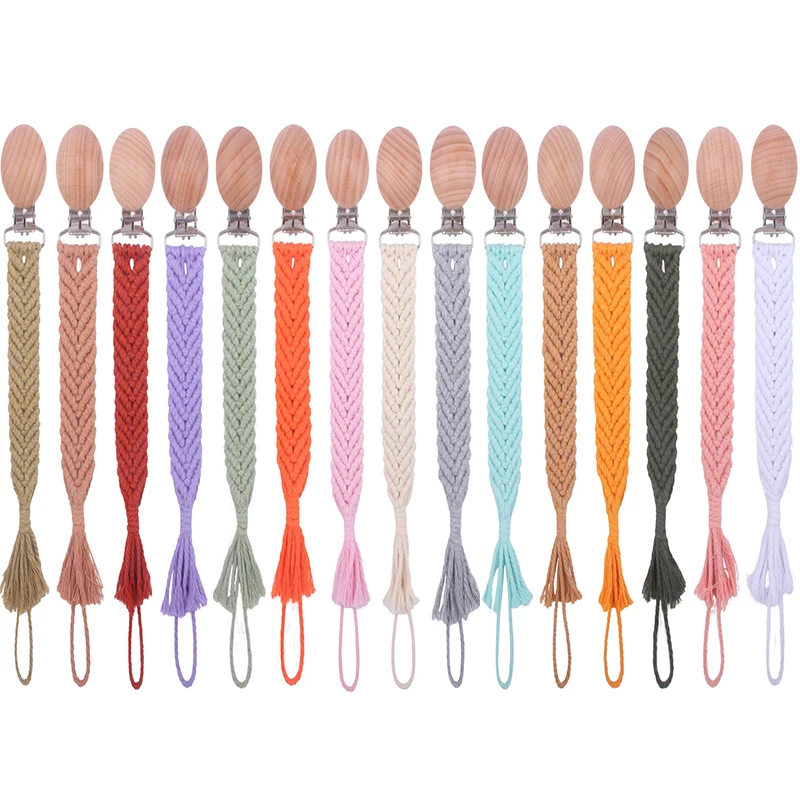 

15 Colors New Baby Pacifier Chain Crochet Beads Wooden Clips Pacifier Wood Teether Tiny Rod Dummy Clips Accessories