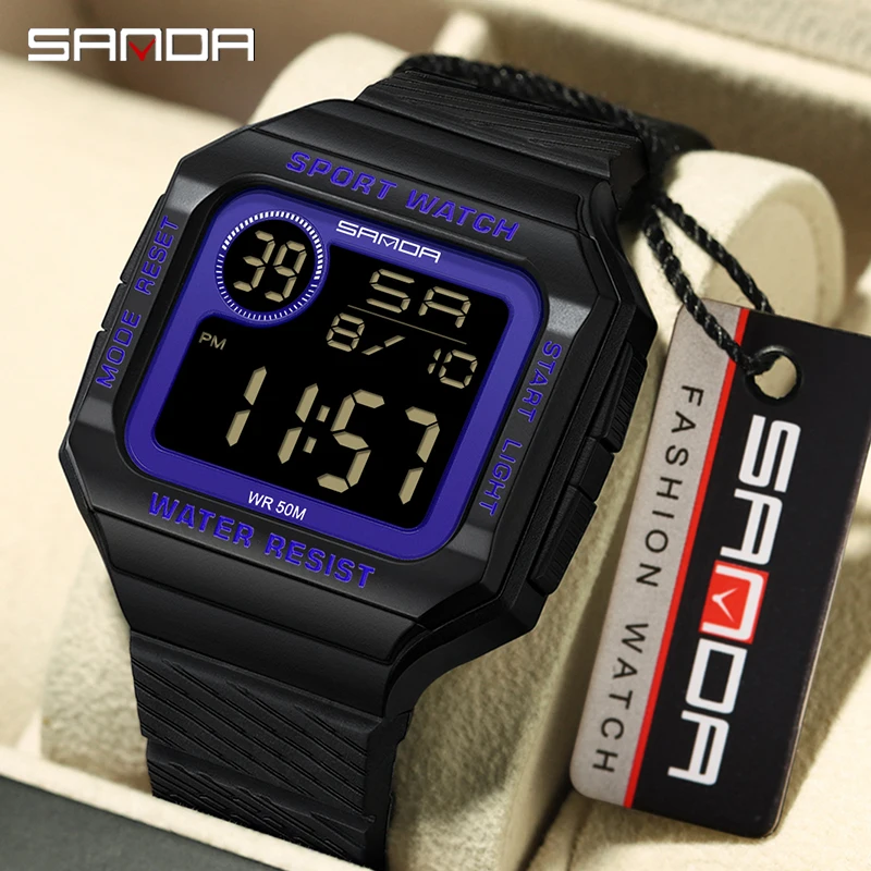 

SANDA Fashion Sport Watch Men Military Electron Watches Alarm Clock Cold light Timing Waterproof LED Digital Watch reloj hombre