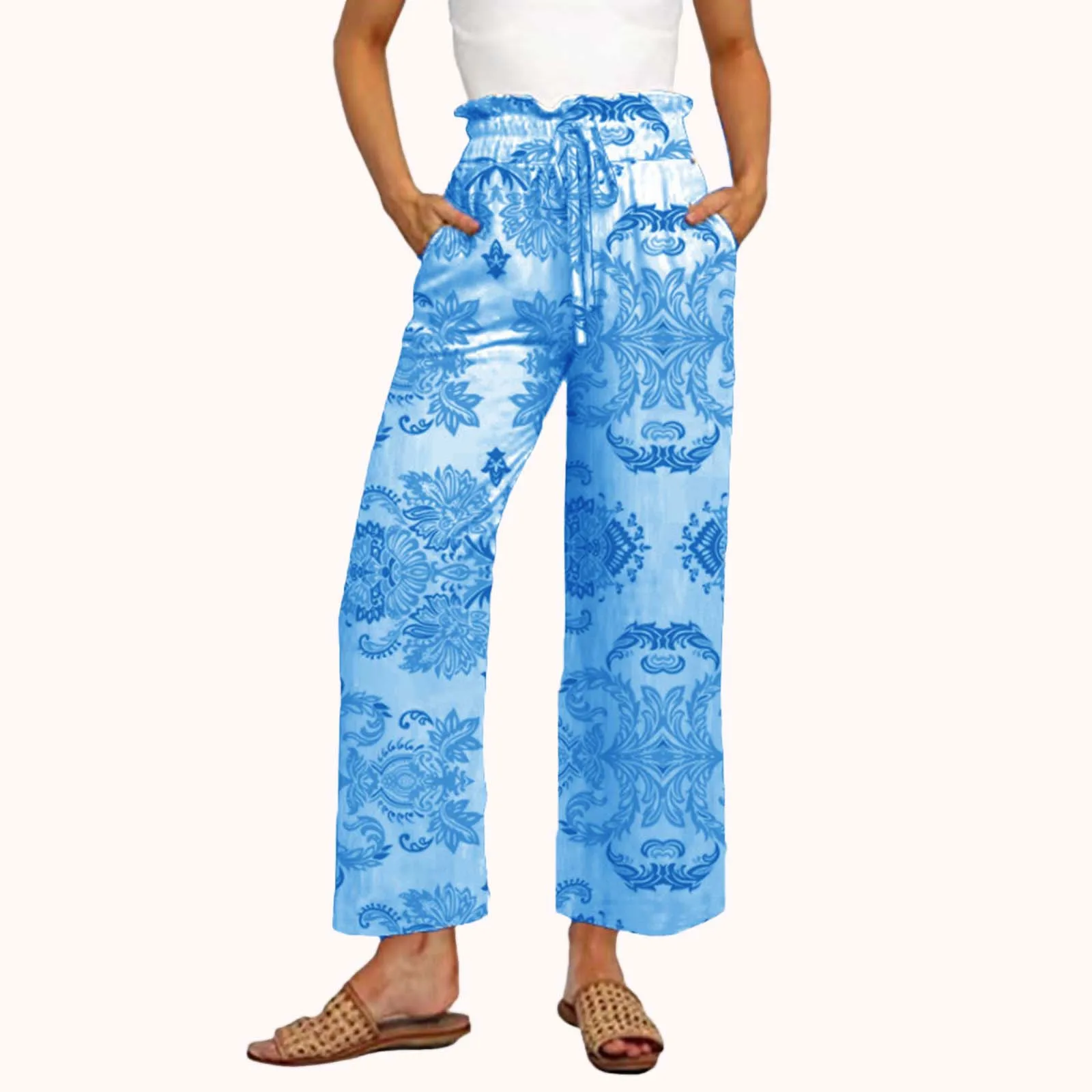 

Womens Casual Print Pants Drawstring Elastic Black Straight Leg Pants for Women Attire for Women Colored Work Pants for Women