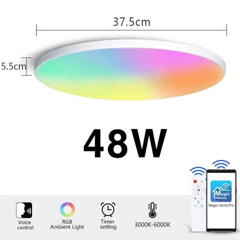 RGB умная потолочная лампа, 48 Вт, 30 Вт, с регулируемой яркостью, светодиодный светильник с голосовым дистанционным управлением, люстра для декора комнаты Alexa Google Siri 220 В