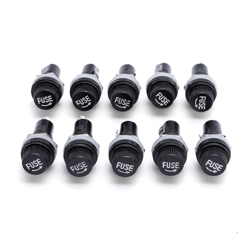 

10Pcs Black Panel Mount Screw Cap Fuse Holder Case For Glass Tube Fuses 250V 10A For Fuse Of 5*20mm 0.2*0.79 Inch Volumes