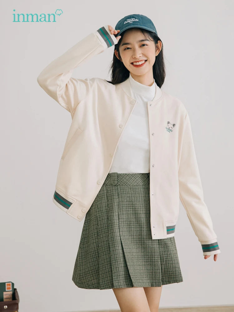 INMAN Женское пальто осень зима молодой милый стиль цвет Comtrast манжеты подол