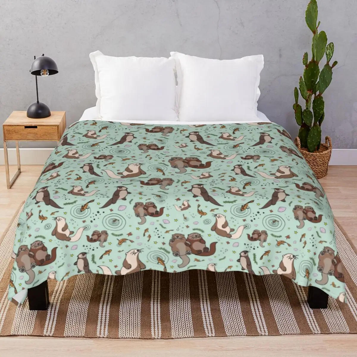 Otters In Blue Blankets Flannel Textile Decor Portable Throw Blanket for Bed Sofa Travel Cinema