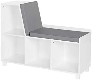 

Nook Collection Kids Cubbies Storage Bench, White & 2 Pc Storage Set in Gray Folding Bin, 2 Count Garbage bags Biodegradeable tr
